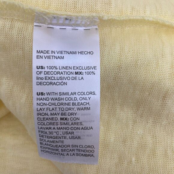 Chico's Yellow Linen Knit Top Size 0 Small Metallic Trim Short Sleeve Tunic Tee - Picture 13 of 13